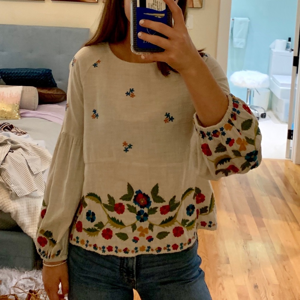 Zara embroidered canvas top